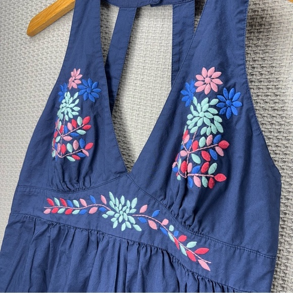 Gap Women’s Boho Floral Blue Embroidered Maxi Halter Dress Women Sz Med Summer - Picture 3 of 10